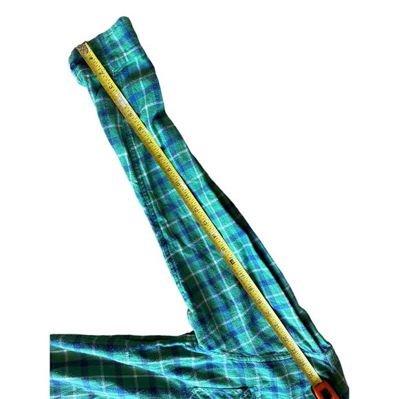 Counter Intelligence M Green Blue White Tartan Plain Flannel Button Up Shirt - Picture 7 of 7